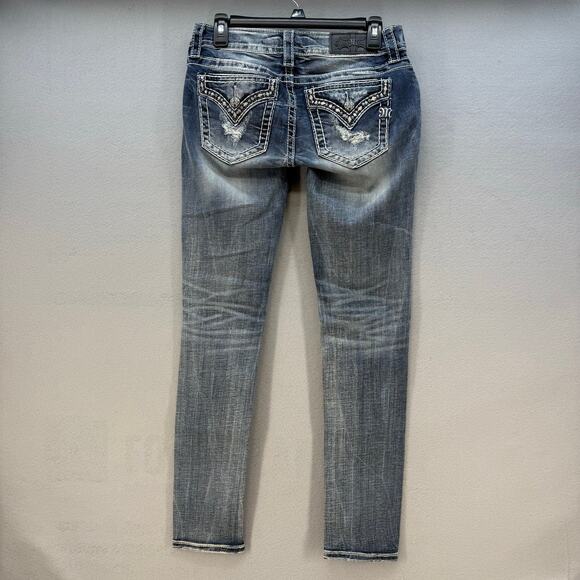 Miss Me Jeans Women's 27x31 Blue Signature Skinny Mystic Embellished Preppy - Picture 2 of 12